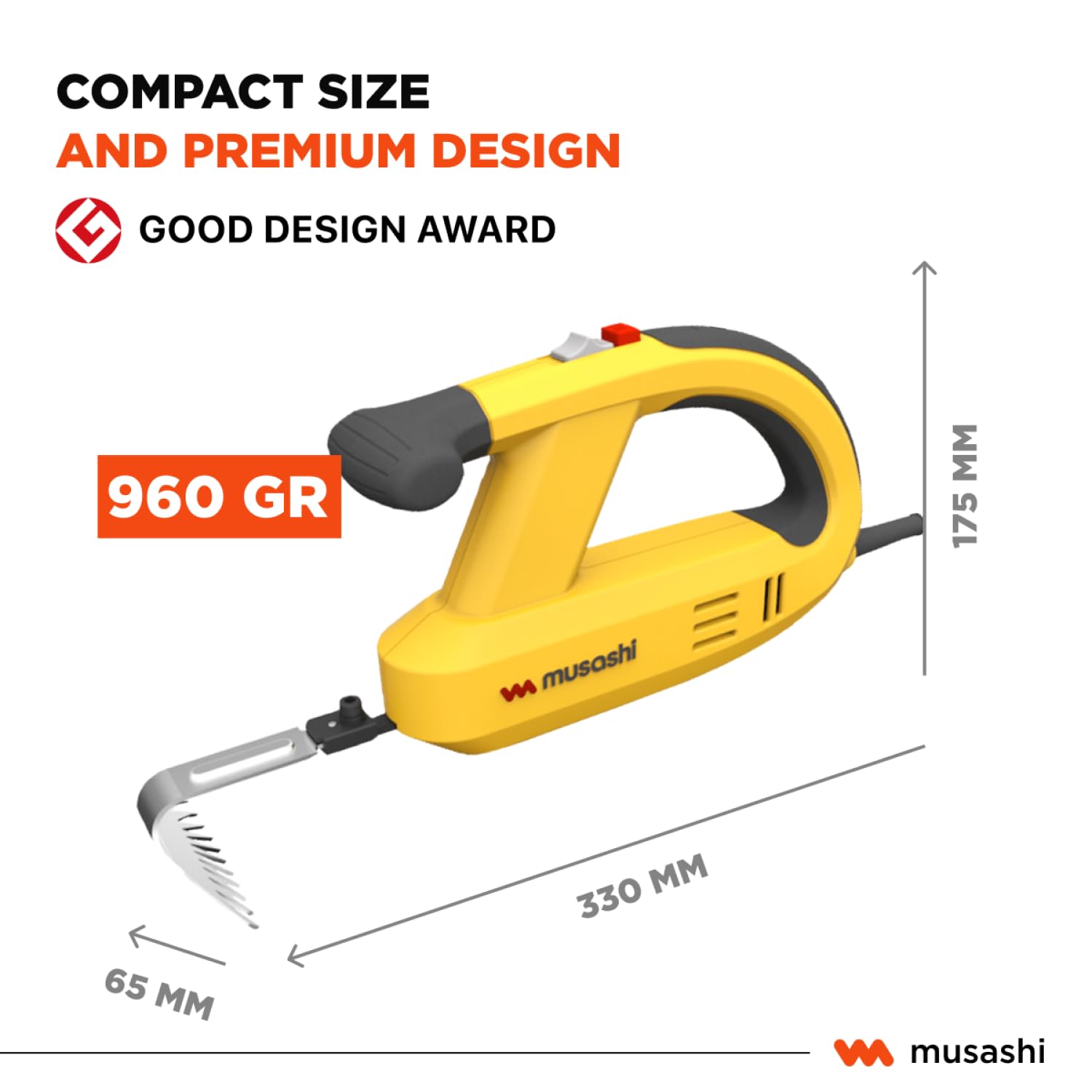 Musashi Azada para el Huerto Vibración WE-700EU / 750EU, Herramienta para Escardar, Quitar Malas Hierbas, Aflojar y Desherbar la Tierra, Mantenimiento de Césped y Caminos (Electro)