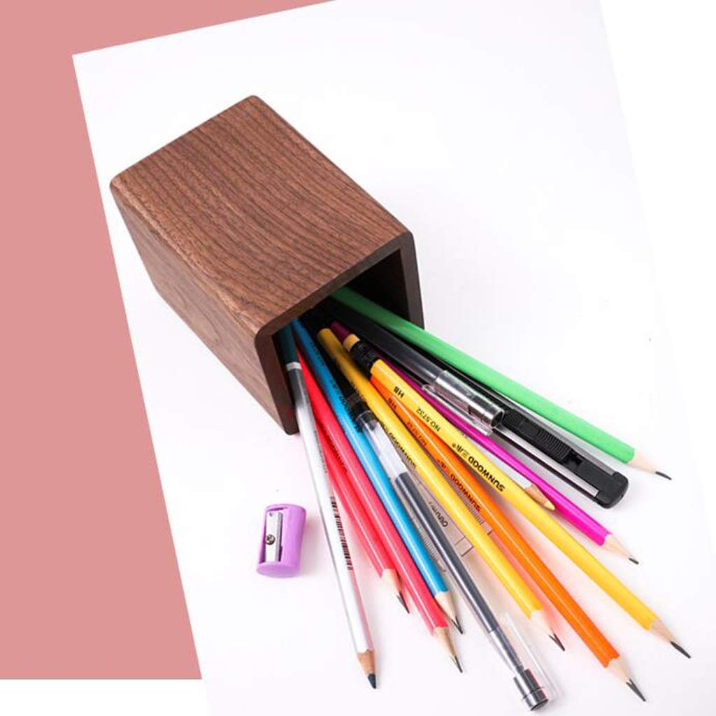 Kreative Holz Stifthalter Desktop Aufbewahrungsboxen Schreibtisch Bleistift Makeup Organizer Büro Sundries Aufbewahrungsschule Schreibwaren Inhaber (Color : Brown)