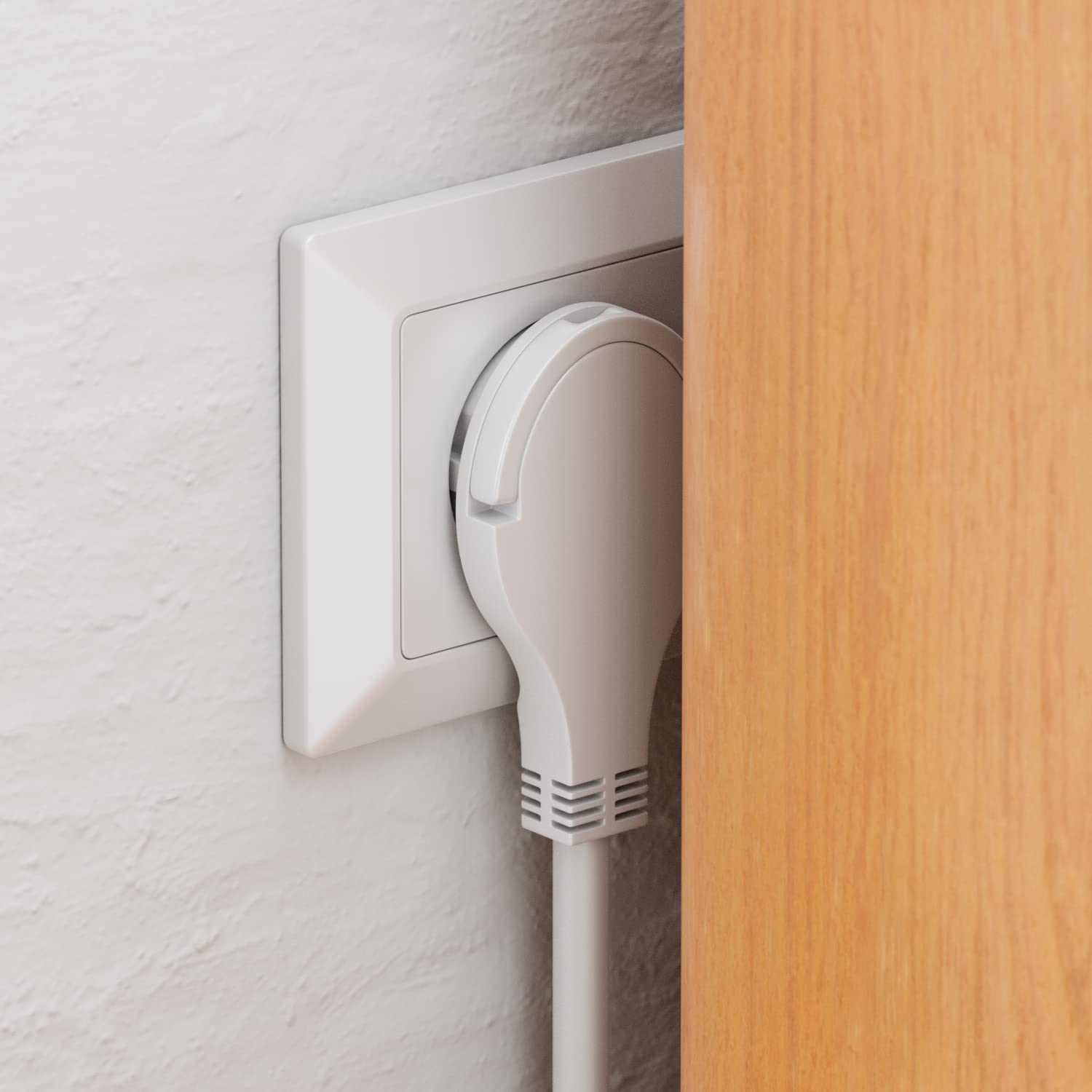deleyCON 15m Câble d'alimentation Rallonge avec Fiche Plate Contact de Protection Électricité Câble Renouvellement 3680W Ménage Bureau Multimédia Blanc
