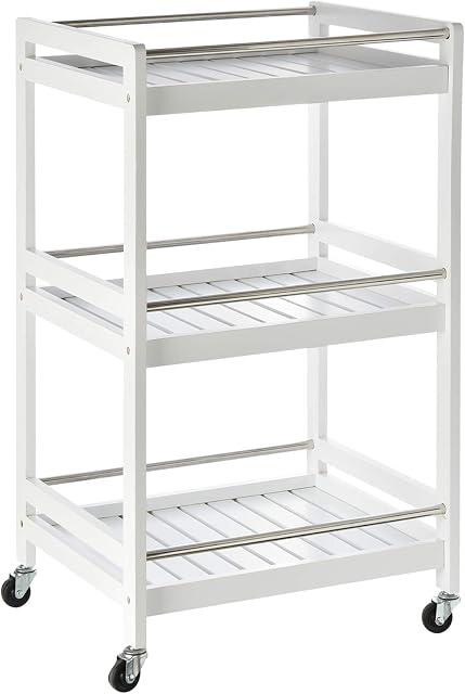 HOMCOM 3-Tier Home Trolley Kitchen Storage Cart w/ Steel Bars 4 Universal Wheels Rolling Unit Organiser Living Room White