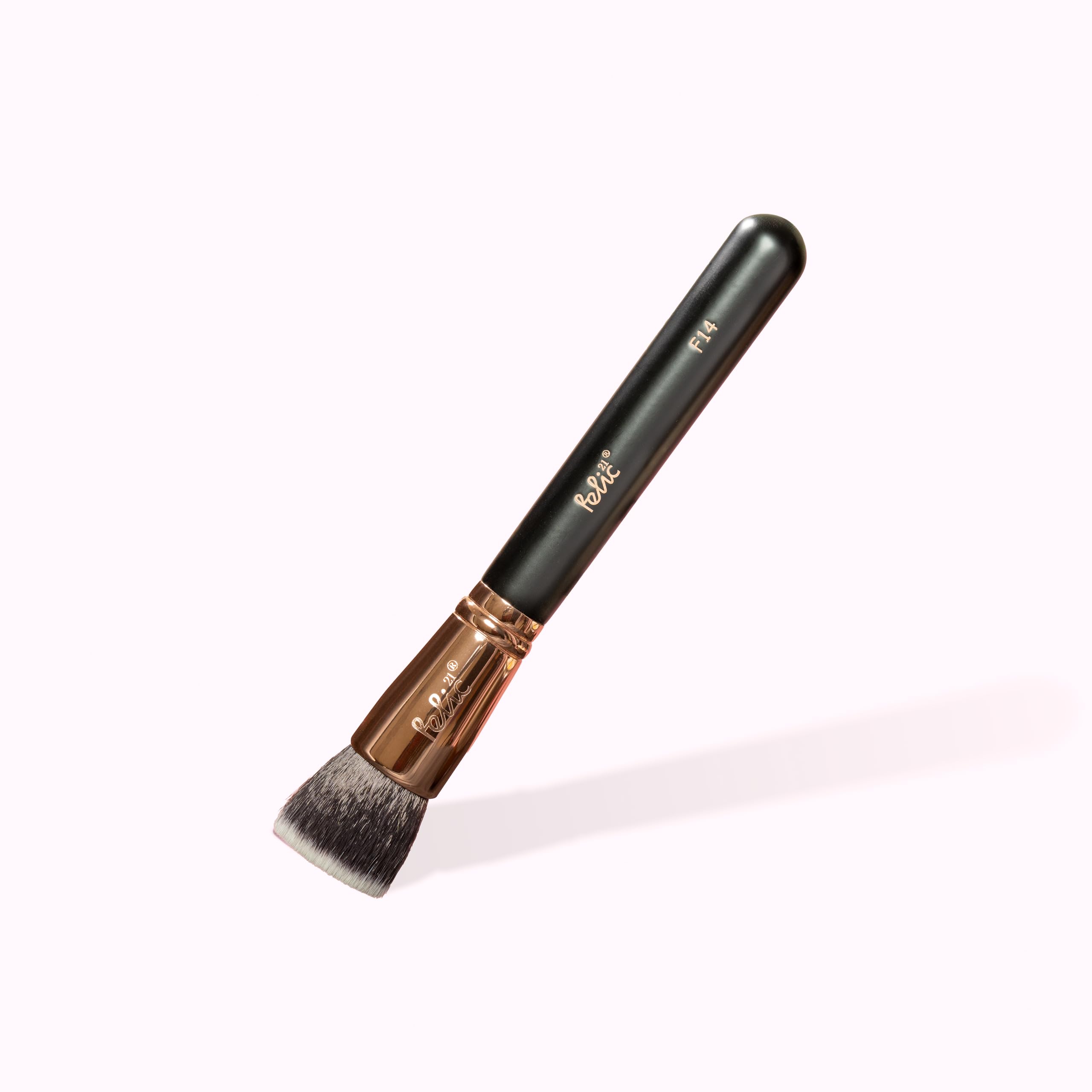 F14 Foundation Blending Brush Round Dense Face Brush for Liquid Cream Foundation Buffing and Seamless FinishRound Shape, Black and Rose Gold-image-22