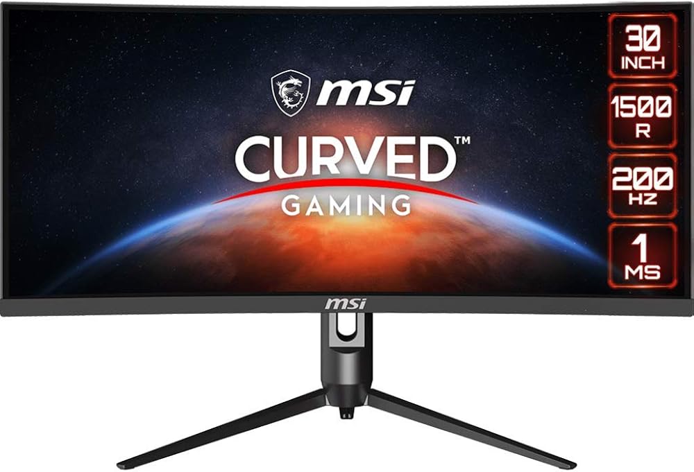 MSI Full HD Non-Glare 1ms 2560 x 1080 Ultra Wide 200Hz Refresh Rate HDR Ready USB/DP/HDMI Smart Headset Hanger FreeSync 30”Gaming Curved Monitor - View 1
