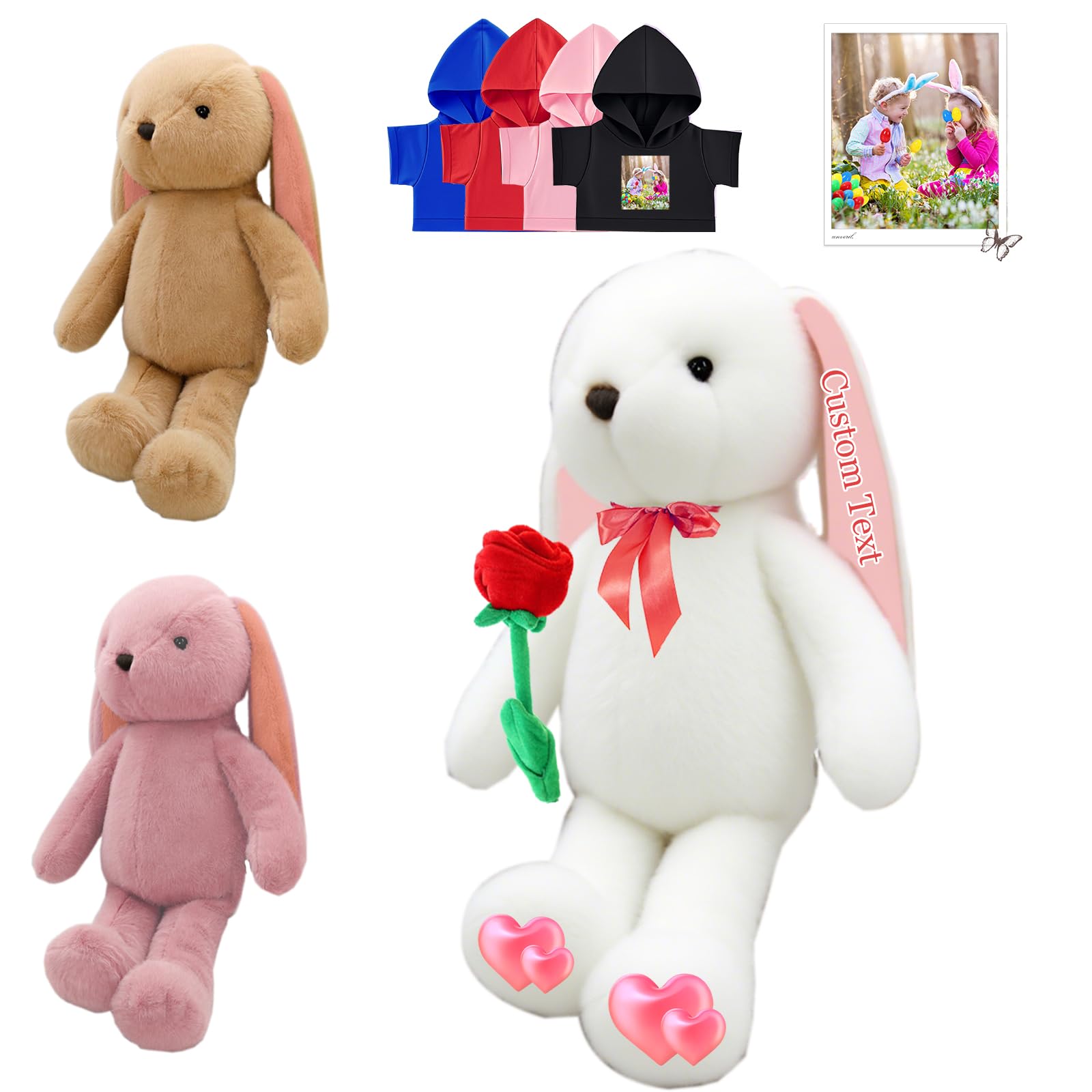 FAHOXUMR Peluche Conejito Personalizado, Peluche Conejito Personalizado con Foto Nombre como Regalos Personalizados Bunny Stuffed Animal para Niños Niñas, Niños Primer Regalo de Pascua, 30 cm