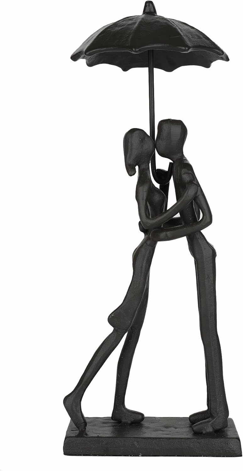New Iron 6th for Wife – 6th Metal Couple Statue Kissing Under Umbrella Man Woman Figurines for Shelf Mantel Entry Office Home Decor (Kiss Under Umbrella)
