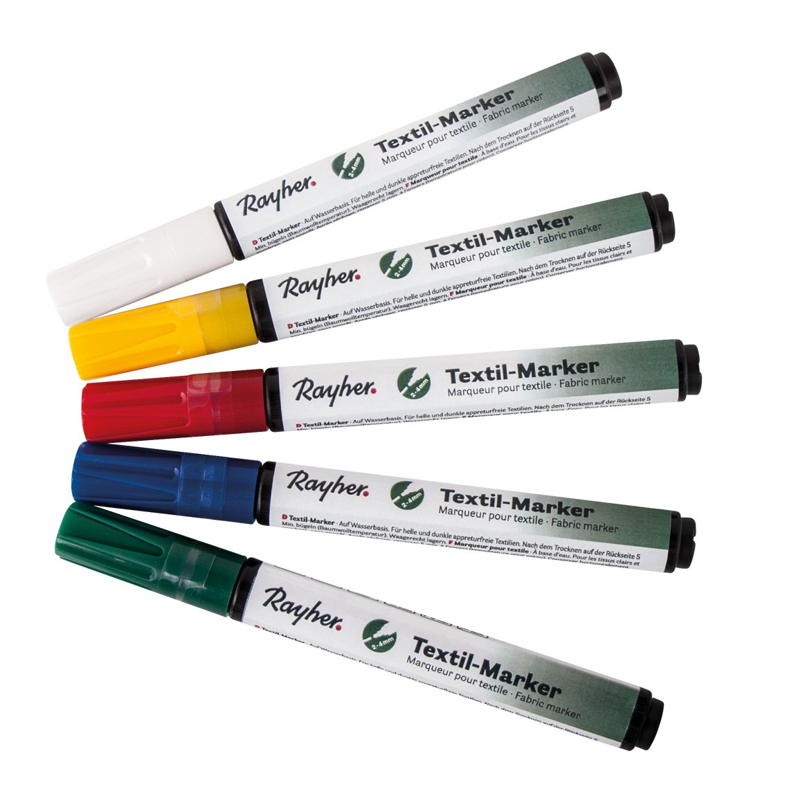Rayher Set of Five Fabric Pens for Clothes and Fashion Accessories, Textile Markers Permanent for Paint Your Own Projects, 35009000