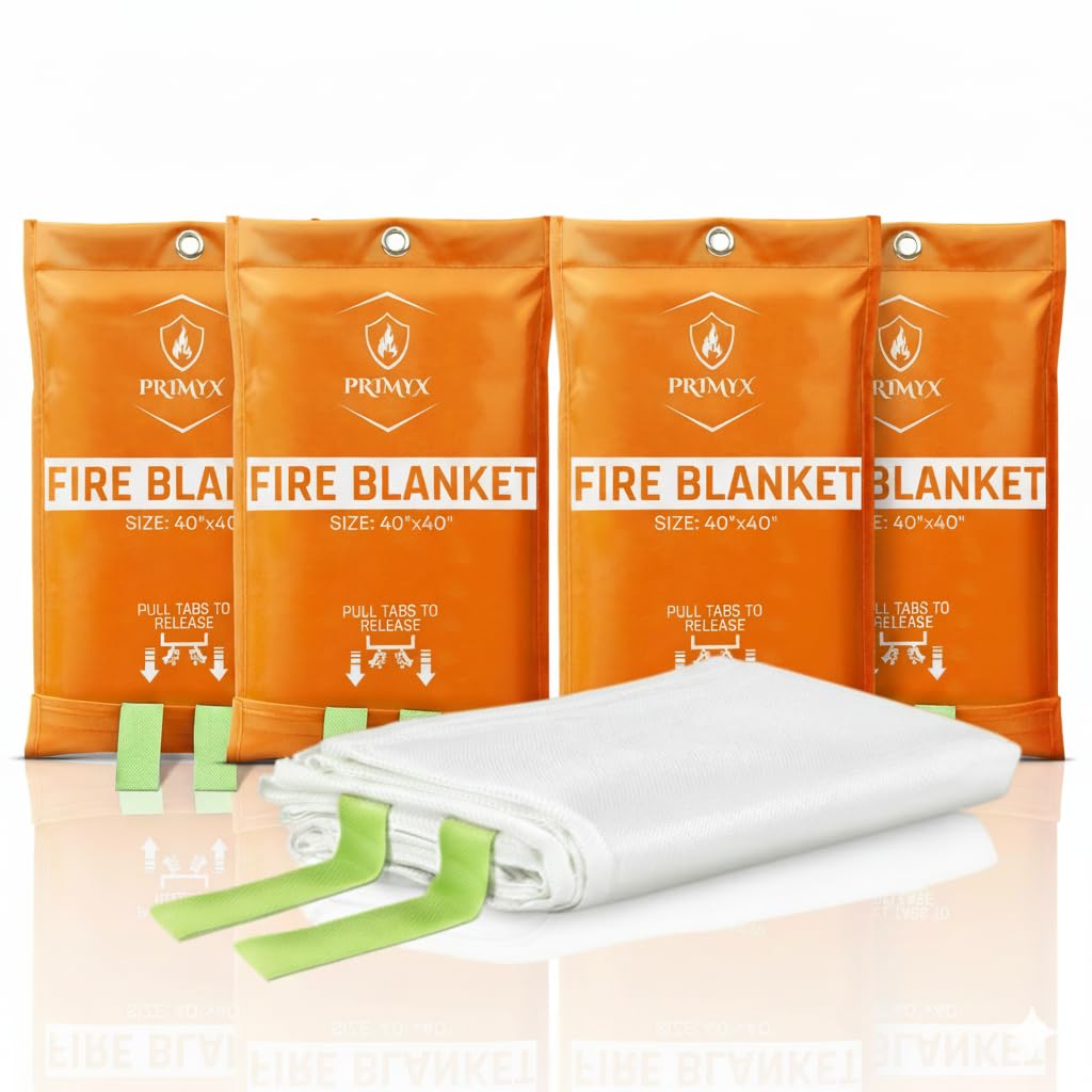 Emergency Fire Blanket 40"x40" (4-Pack) – Fireproof Survival Blanket for Home, Kitchen, RV &amp; Camping – Smothers Grease &amp; Electrical Fires – Reusable, Pet &amp; Family Safe Fire Safety Gear