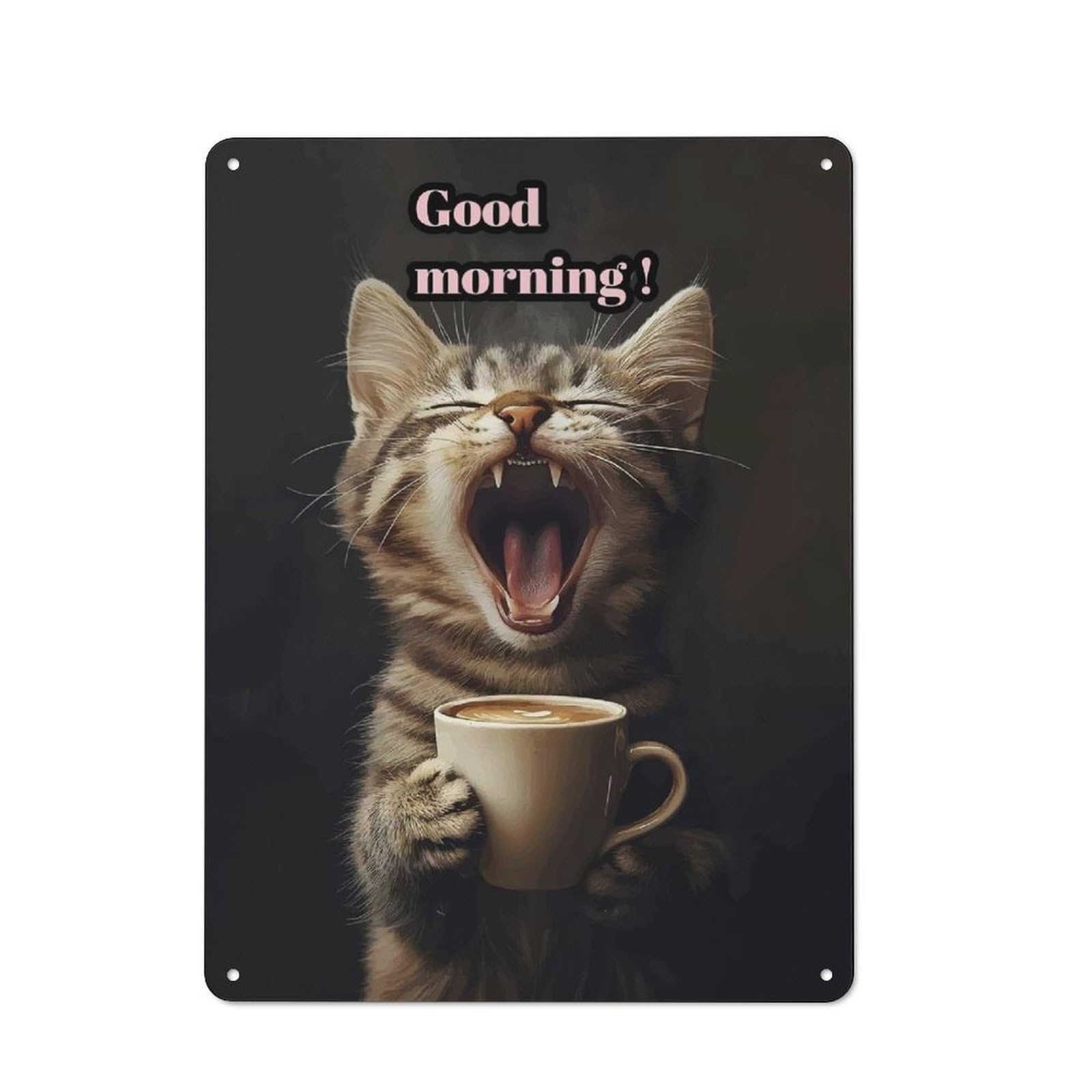 Junmoney Style-13 For Café Or Restaurant, Good Morning Cat With Coffee Retro Metal Sign 40X30cm, Gift For Café Owners And Decorators During The Christmas Season