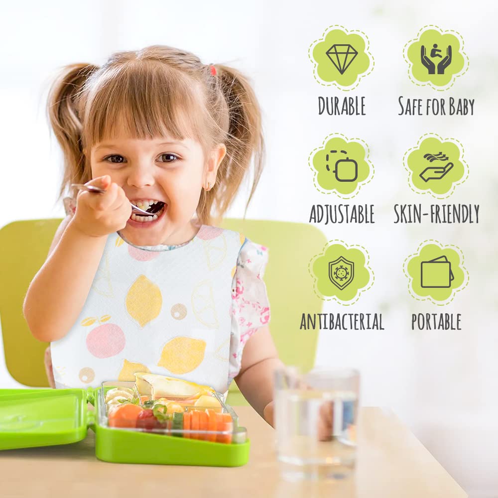 Yoassi 50PCS Bavoirs Jetables pour BéBé, Protection de Vêtements pour les Repas, le Voyage, Compatible pour Garçons et Filles de 0-3 ans avec 5 Modèles