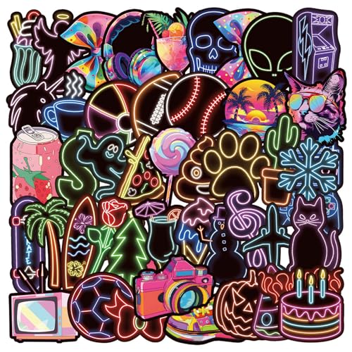 100 Autocollants Cool Neon - Stickers en Vinyle Impermeable - Autocollants pour Skateboard...