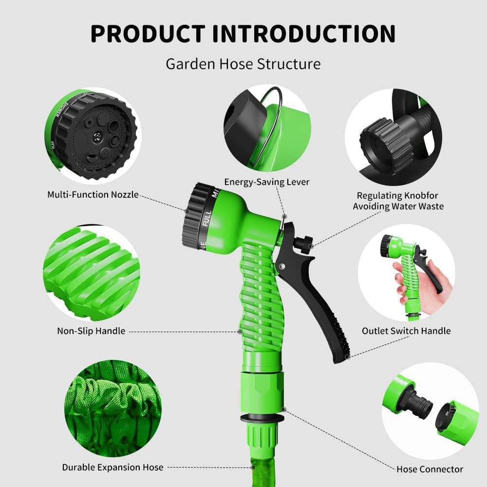 Tubo Estensibile da Giardino, Tubo Irrigazione Estensibile 45M/150FT, Tubo Giardino Flessibil, Tubo da Giardino Flessibile con Doccia a 7 Funzioni, per Giardinaggio (50FT/15Meter)