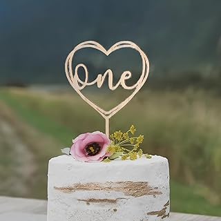 Heart Shaped 'One' Wooden Cake Topper for Birthday, Shower, and Baby Party - Elegant Photo Ready Cake Decoration to Celebr...