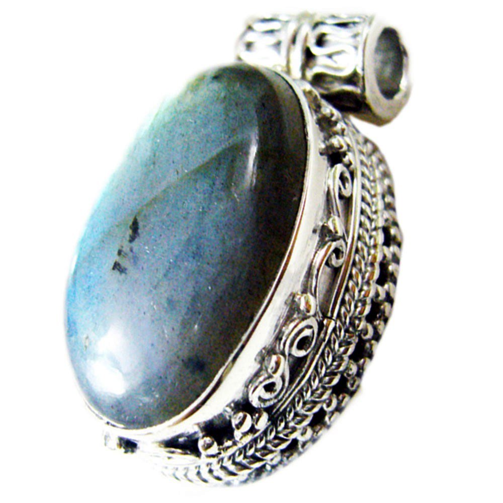 Echt Labradorit Medaillon für Frauen Sterling Silber ovale Form Vintage Handgemachten Modeschmuck