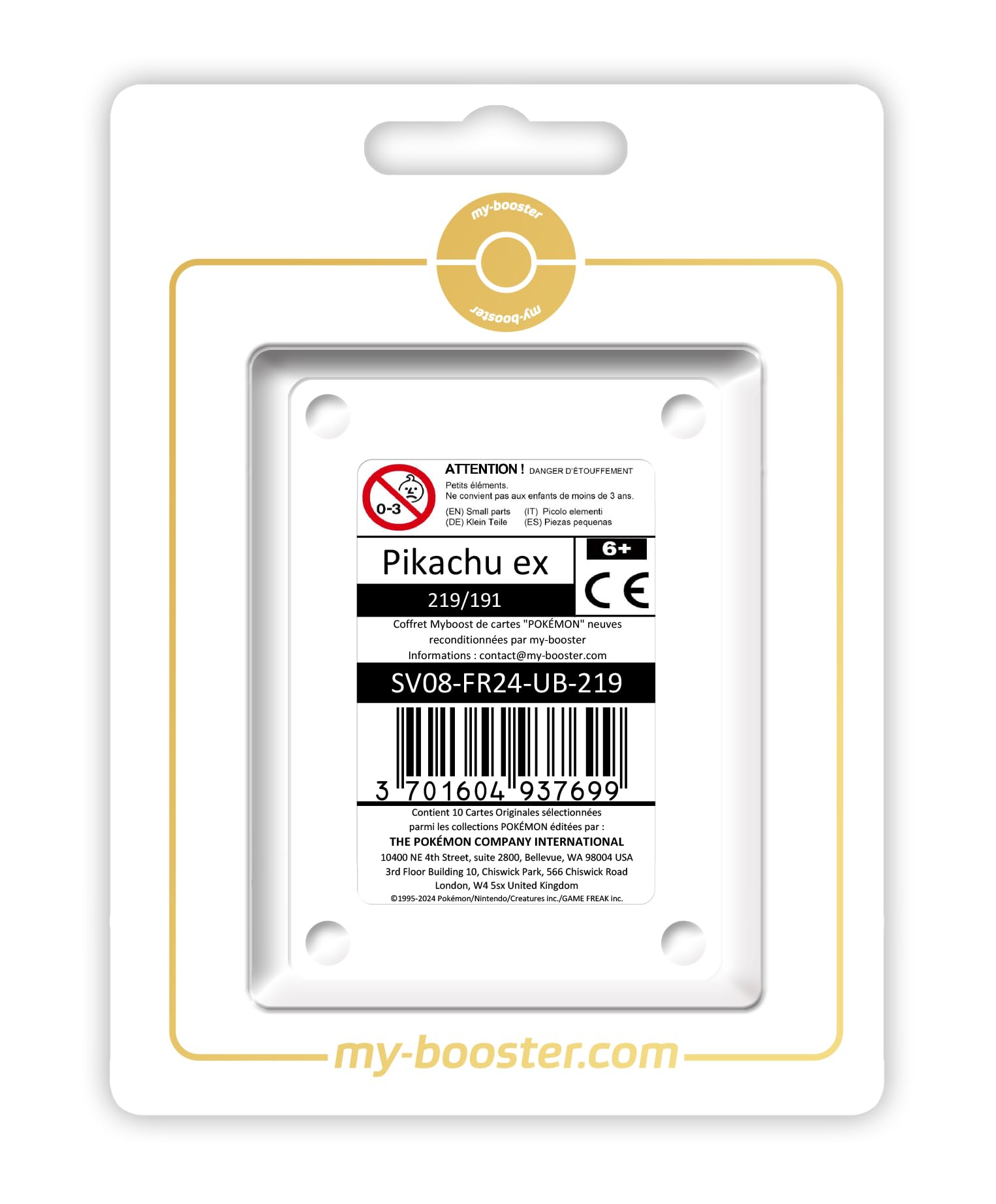my-booster Pikachu ex 219/191 Full Art Teracristal Secreto X Écarlate et Violet 8 - Étincelles Déferlantes Box di 10 carte Pokémon Francese