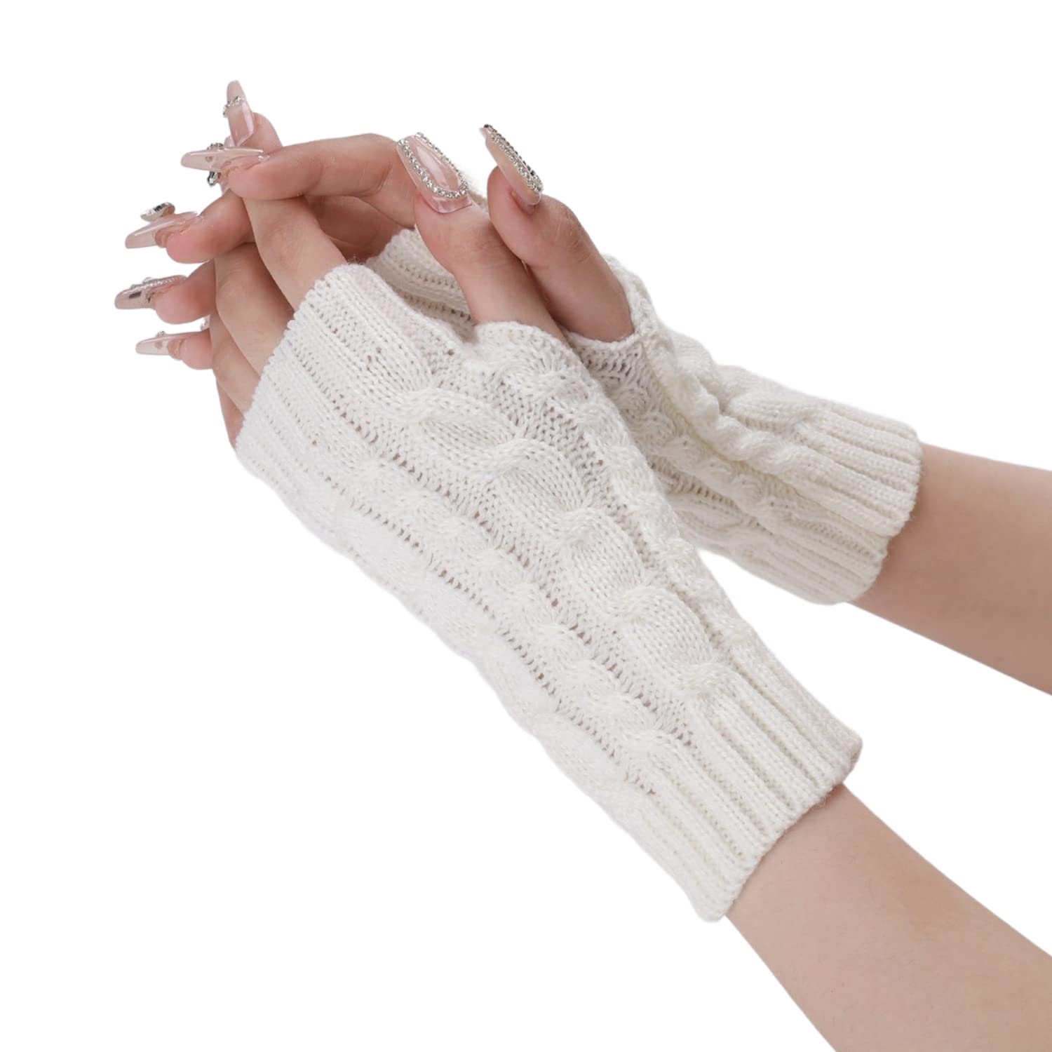 Manchons D'Hiver Sans Doigts - Polaire Acrylique, Manches Longues Réglables, Pour Outdoor, Maison, Noir