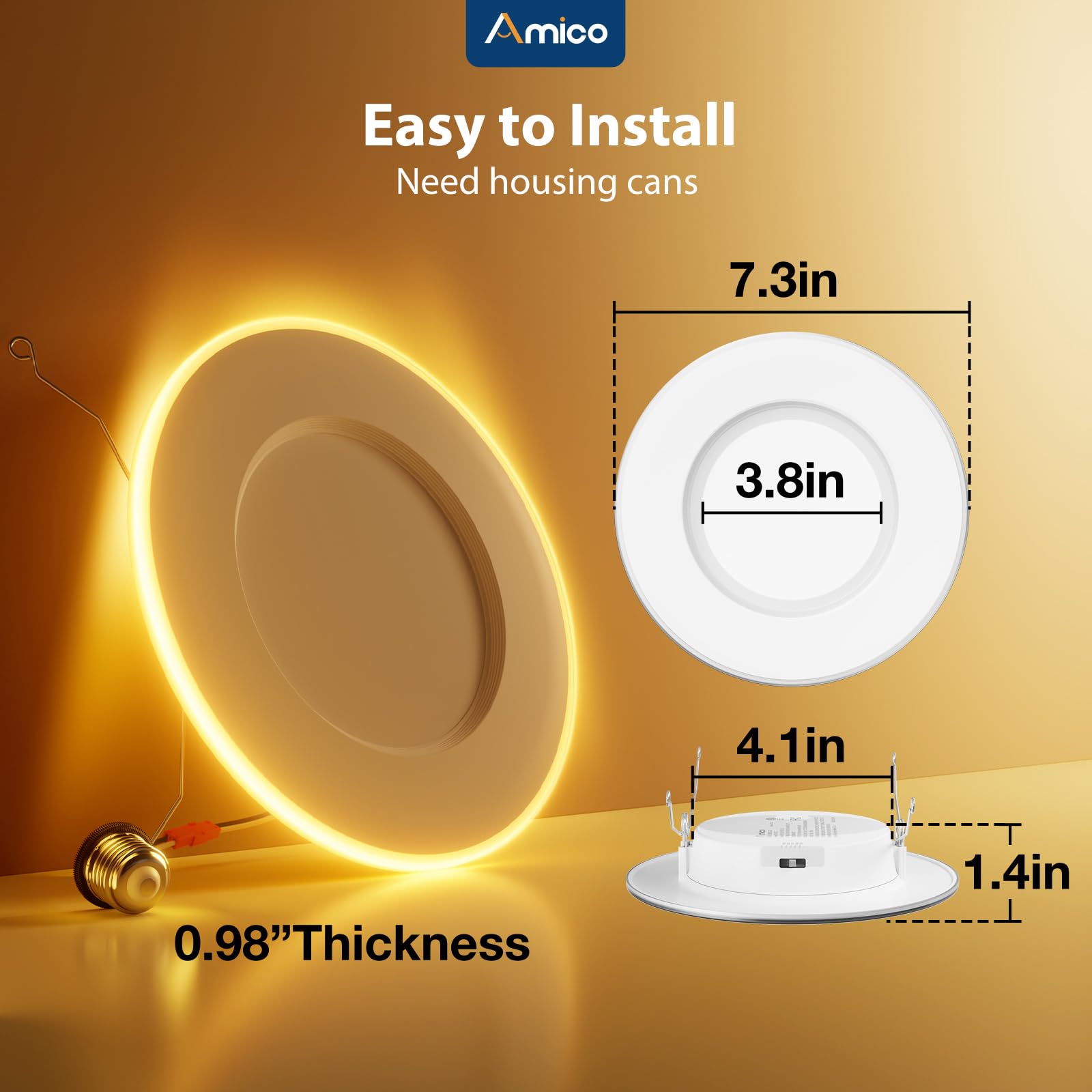 Amazon.com: Amico 12 Pack 5/6 Inch LED Can Lights with Night Light