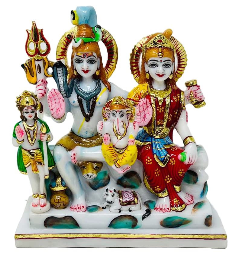 Image of Marble Dust Shiv Parivar, Shiv Family, Multicolor, 9.5 Inches, Idol 1 Piece (Multicolour)