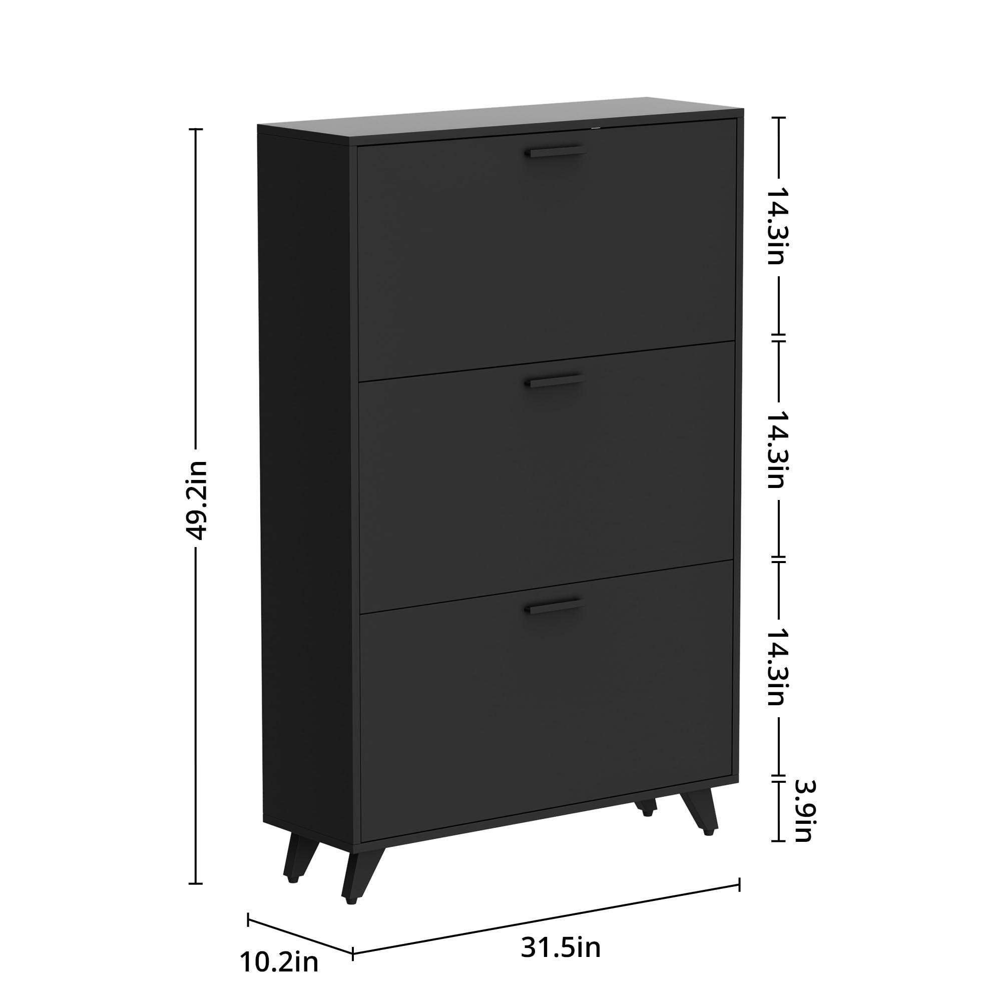 DIYART Black Shoe Storage Cabinet - Fit up to Size 16, 3 Flip Drawers, Wooden Organizer for Entryway, Closet, Living Room