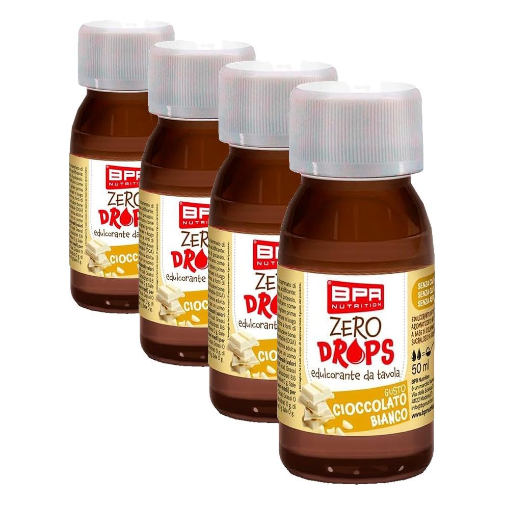 BPR Nutrition ZERO DROPS - Dolcificante liquido aromatizzato al CIOCCOLATO BIANCO (Confezione da 4)