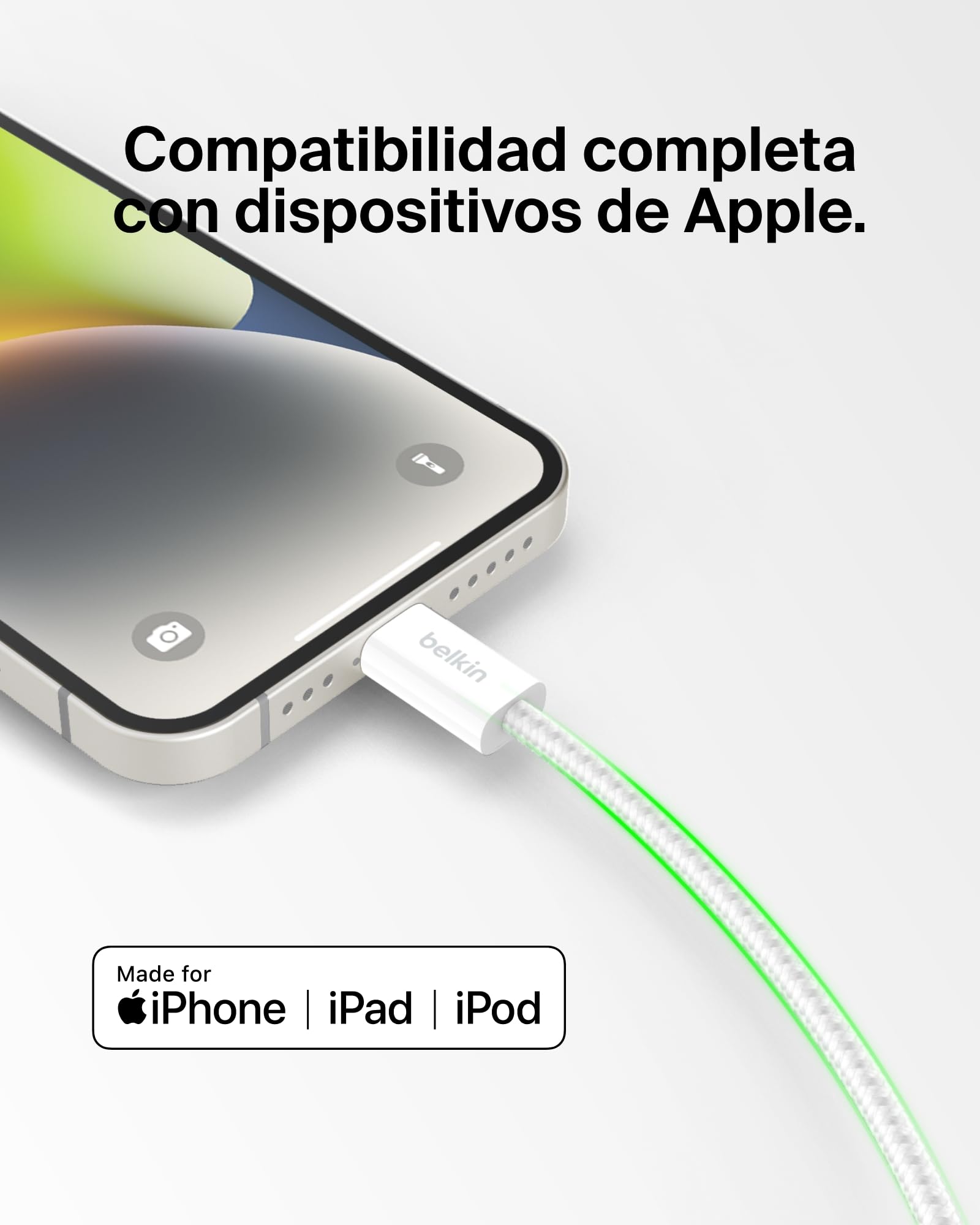 Belkin Paquete de 2 Cables Trenzados USB-C con conector Lightning de 1,5 m, carga rápida, cables de alimentación suaves y flexibles, iPhone 14 y anteriores, iPad de 9.ª generación y AirPods, Blanco