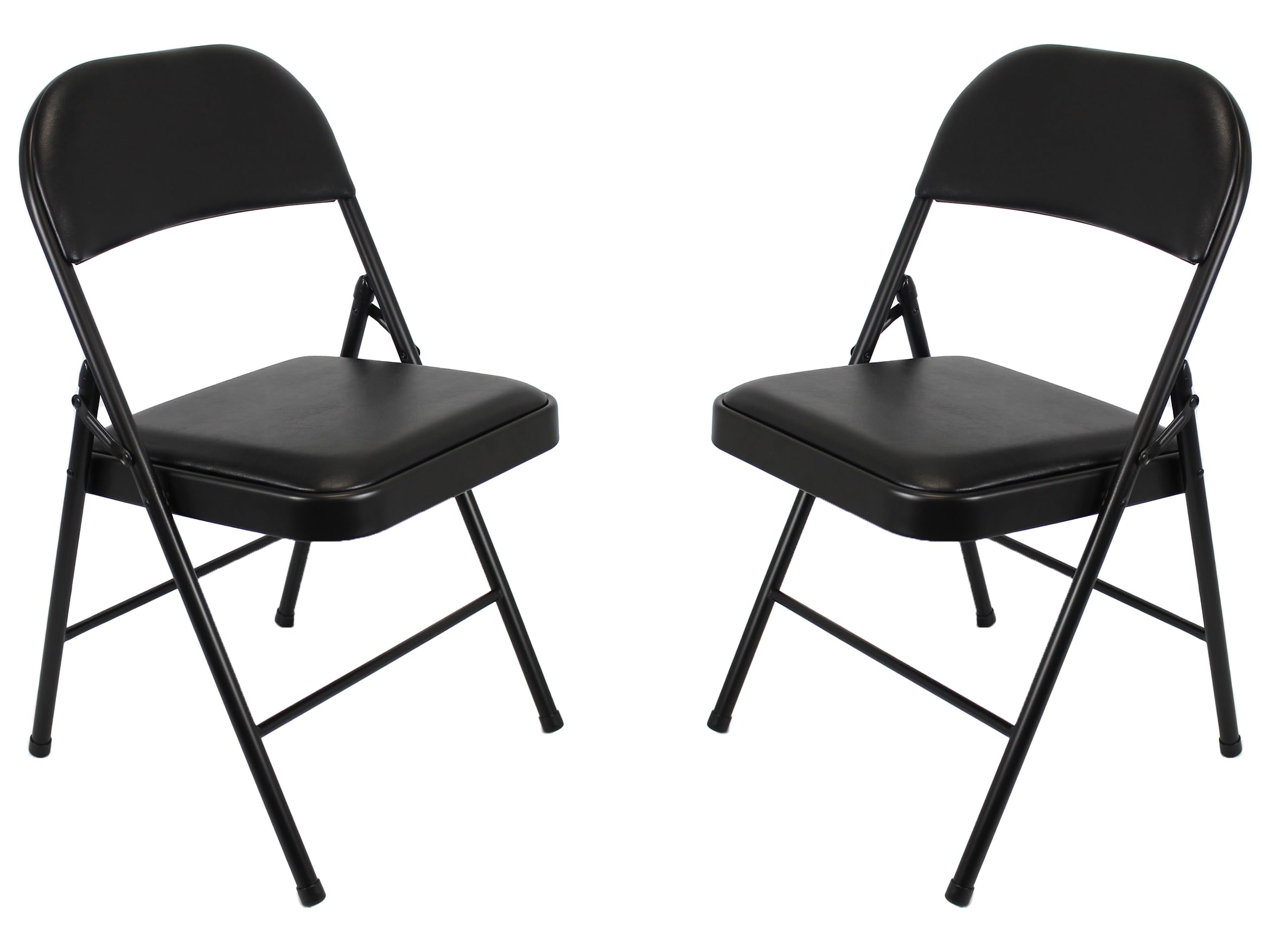 Meta Furniture Folding Faux Leather Chair - Padded Event Seats Metal Frame Foldable chair, Easy Storage Comfortable Seat for Home, Dining & Office | Computer Desk Chairs (2, Black)