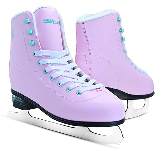 Ice Skates for Women, Adult Figure Skates with Air Cushion, Classic White Figure Skating Shoes Size 5 6 7 8 8.5 9 10 10.5 with Velvety Lining for Indoor& Outdoor