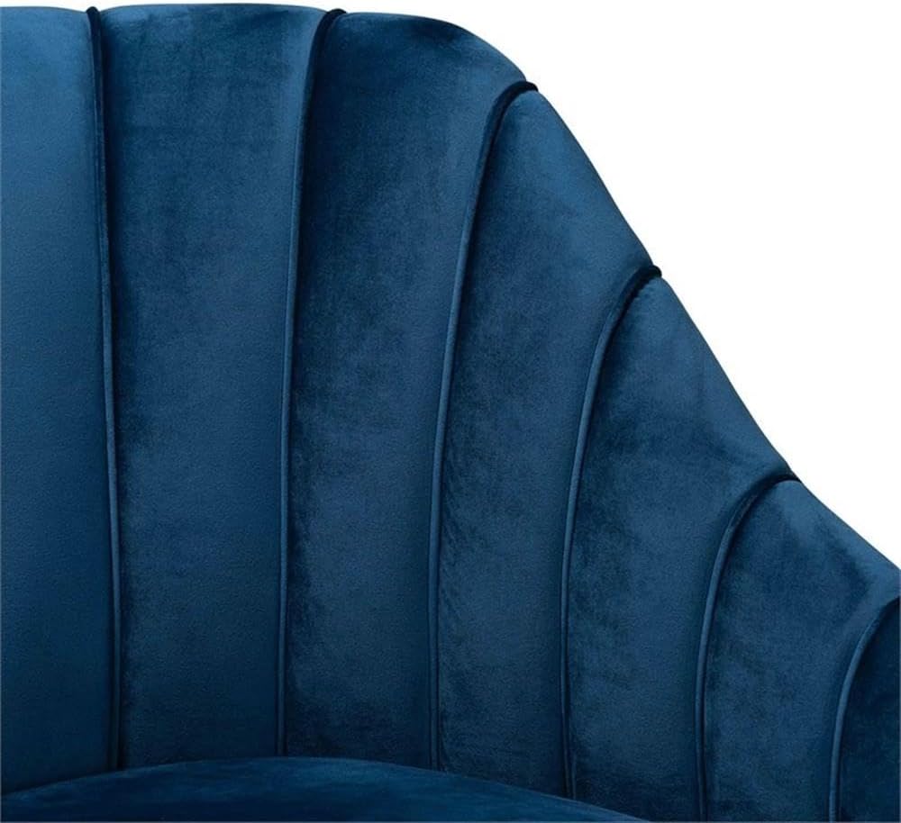 BOWERY HILL Chaise Lounge, 77.2" Wide Velvet Upholstered Seat, Navy Blue and Gold Finish, Channel Tufting, Foam Padding, Luxe Glam Style, Metal and Engineered Wood Frame, Comfortable Seating for