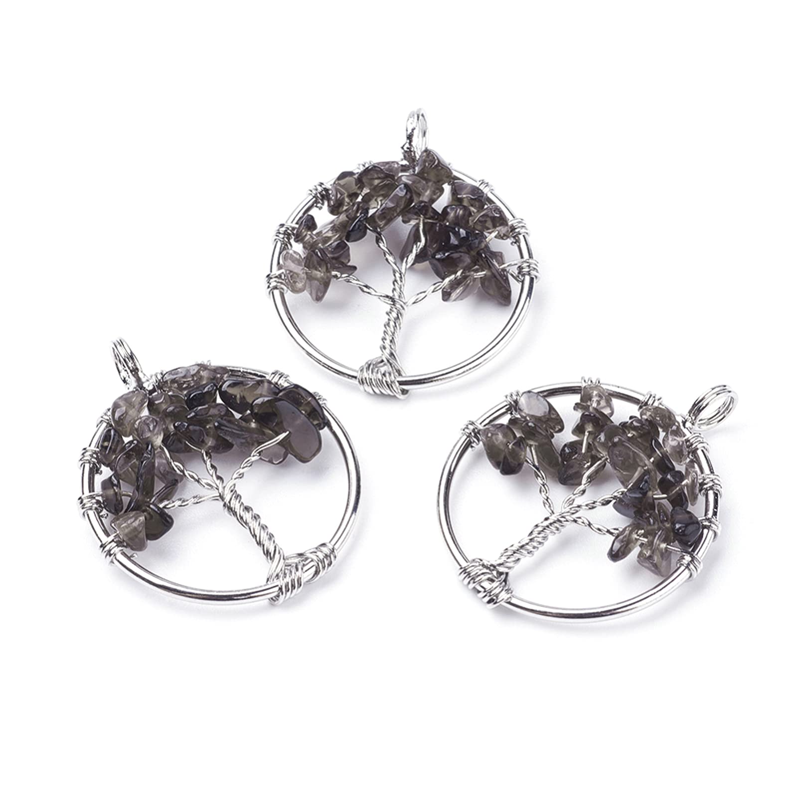PandaHall 10pcs Gemstone Chakra Crystal Tree of Life Charms Pendant 29x5~7mm Natural Smoky Quartz Gemstone Wire Wrapped Pendant with Brass Findings for Necklace Jewelry Making โ image 1
