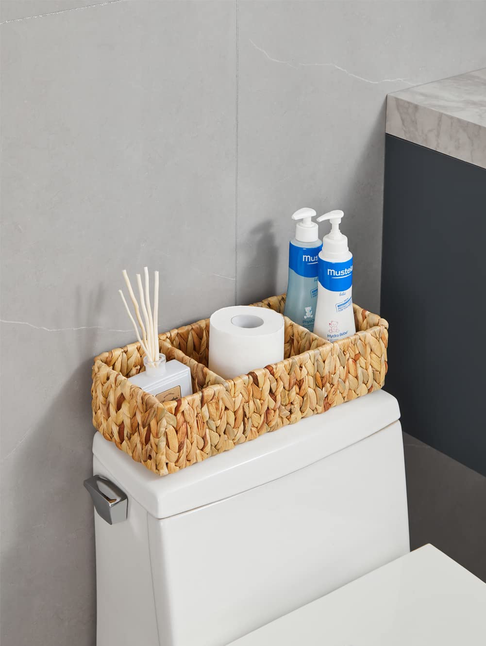 Berdeng Baskets for Bathroom Organizing, Wicker Storage Baskets for Shelves, Toilet Paper Basket, Small Baskets for Decor, Water Hyacinth Basket with Built-in Handles, 3 Pack