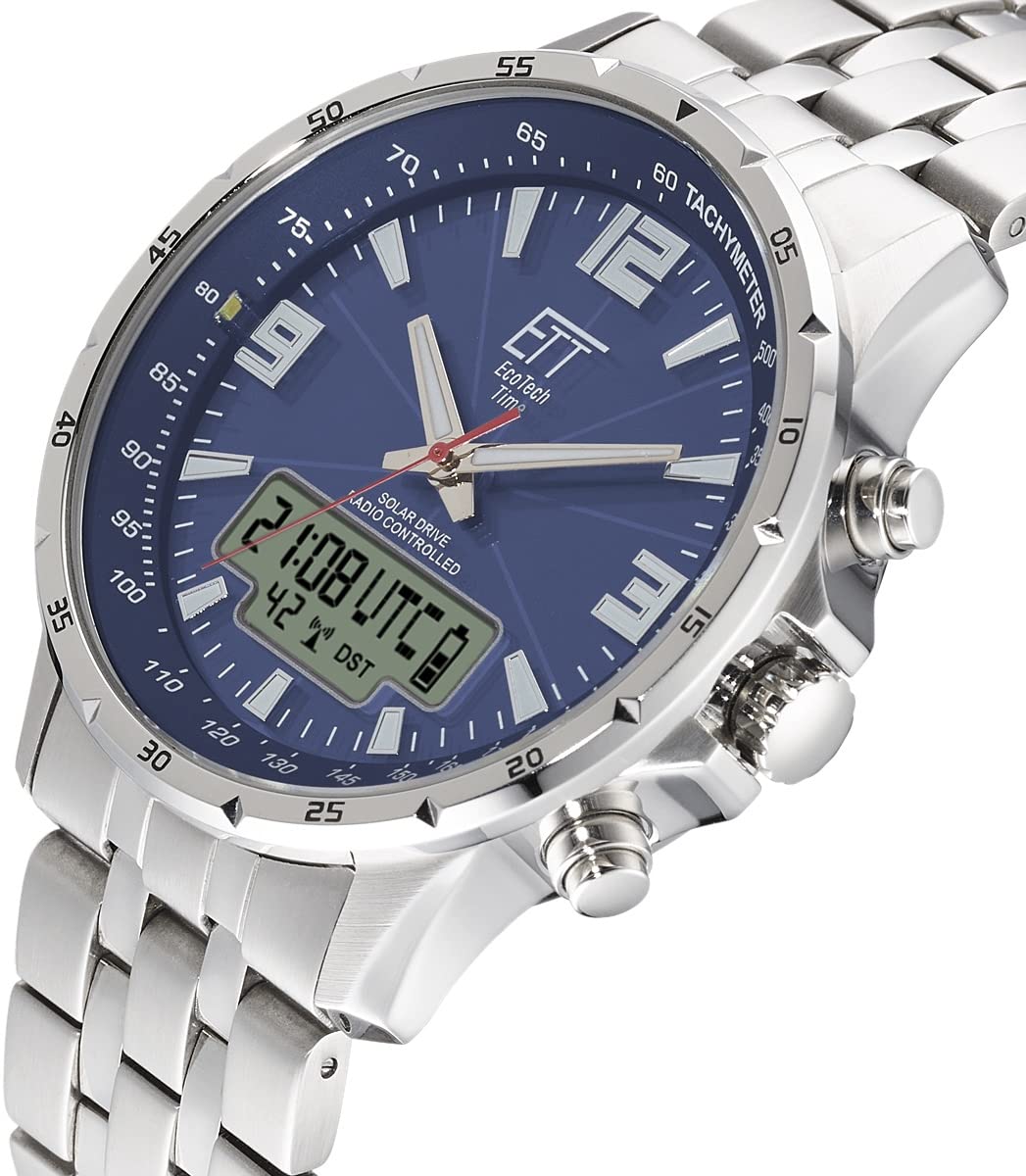 ETT Eco Tech Time Funk Solar Weltzeit Herren Uhr Chronograph mit Edelstahl Armband EGS-11552-31M
