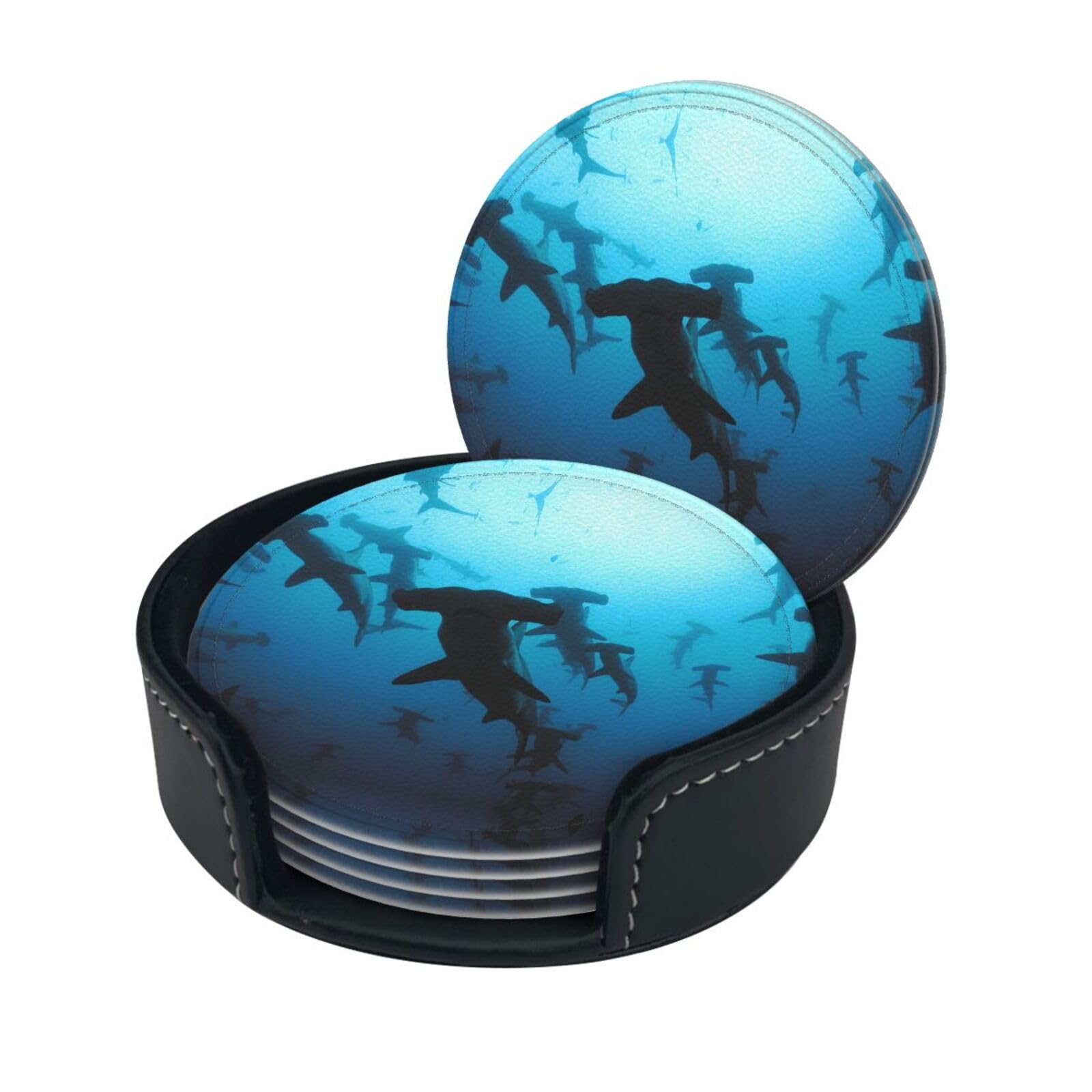 Hammerhead Sharks Print Coaster With Storage Box For Home, Office, And Restaurant Use