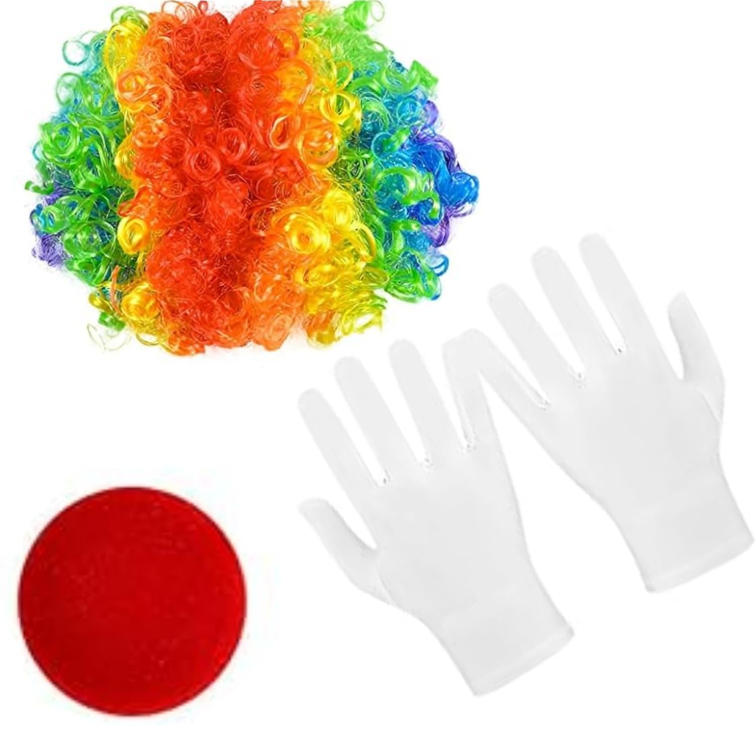 Accesorios De Payaso 3 Piezas: Nariz Roja, Peluca Arcoíris Y Guantes Blancos Para Halloween, Cosplay Y Fiestas De Circo