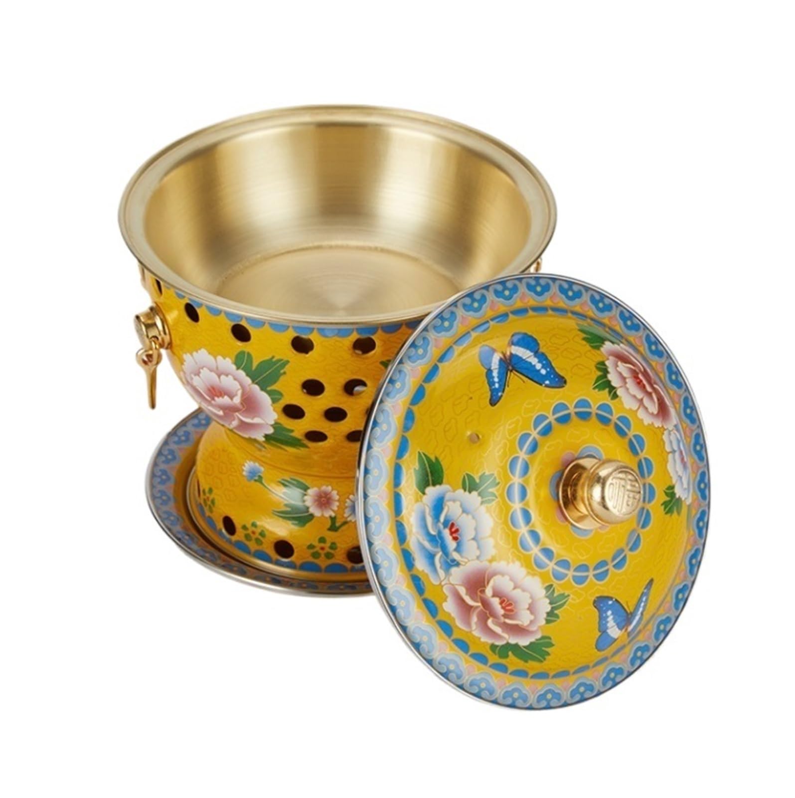 Olla Portátil para Camping Olla Caliente De Estilo Chino Vintage, Cocina Individual con Tapa, Utensilios, Cobre Cenas Picnics Restaurantes Y Buffets(Yellow)