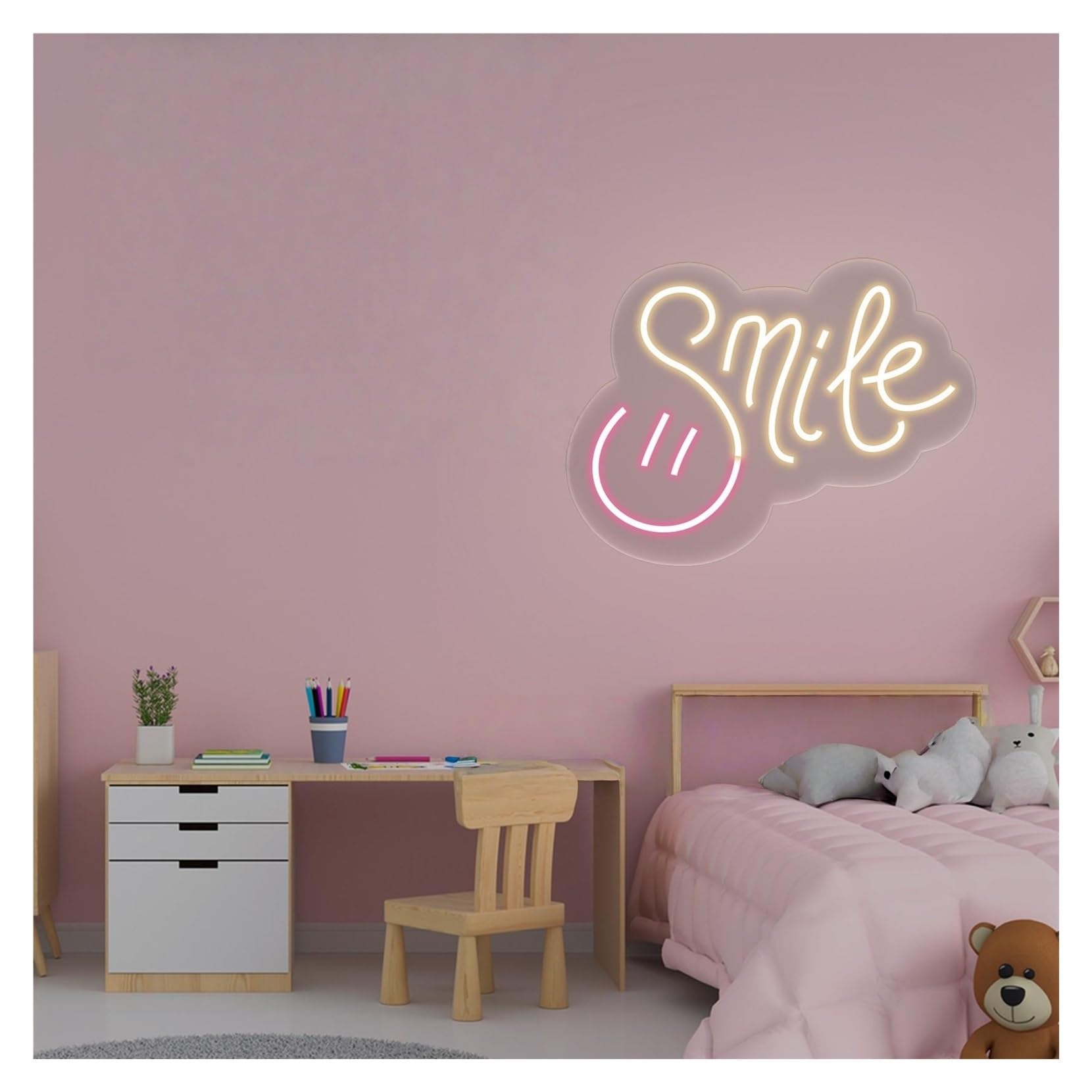 RONGCH Hanging Art Signs Smile Neon Sign,Suitable for Bedroom, Dorm, Office Wall Decor with Dimmable 21cmx30cm(D)