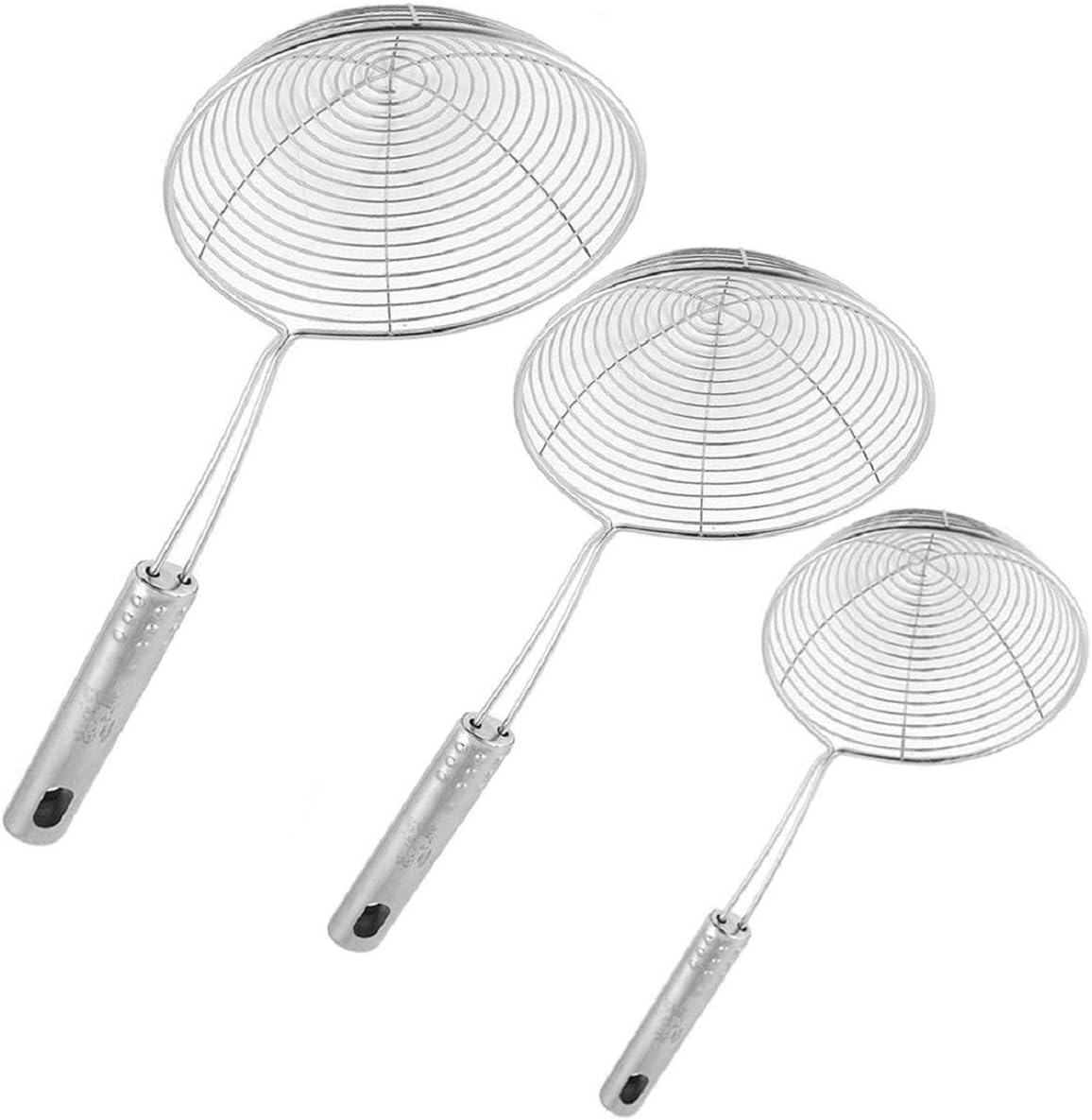 Stainless Steel Spider Strainer Skimmer Ladle Set of 3 Sizes for Cooking, Frying