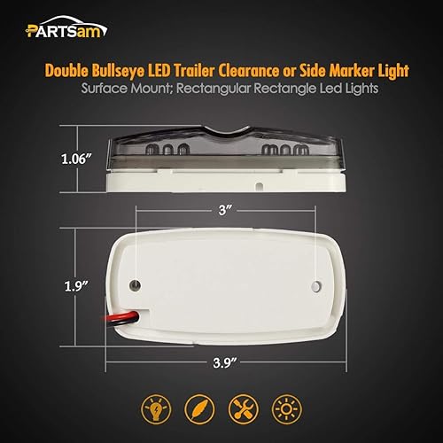 Miniatura 5 de Partsam 14 luces LED de doble diana rojaámbar, luz lateral, luz de humo, luces de marcador LED de ojo de tigre, luz LED rectangular rectangular de 4