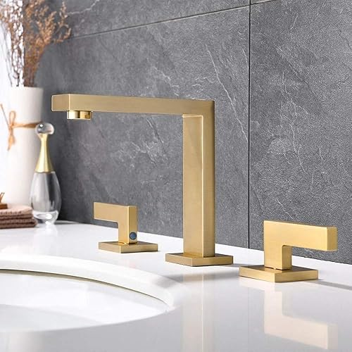 Miniatura 2 de JinYuZe Grifo de lavabo de baño comercial de 3 agujeros, dos manijas, grifos de lavabo generalizados, montaje en cubierta, grifo mezclador (oro