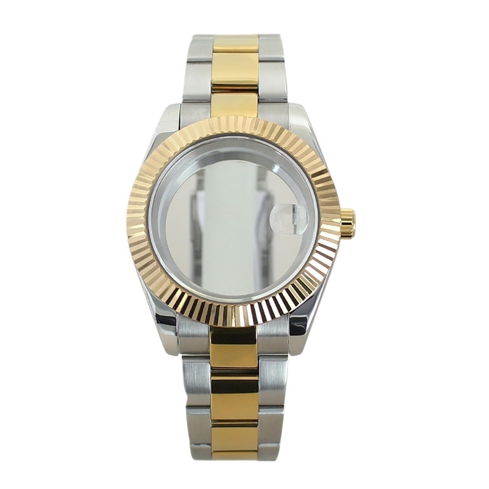 1pc 39 millimetri 36 Lucido DJ Lunetta Cassa Dell'orologio Zaffiro for Miyota 8215 Movimento Solido Bracciale In Acciaio Fibbia Scorrevole