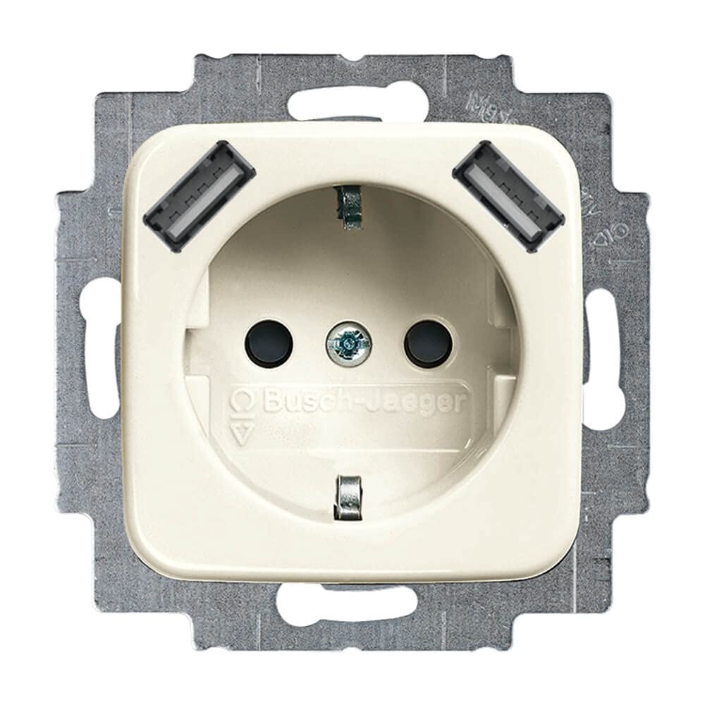 Busch-Jaeger EUCB2USB-212: SCHUKO-Steckdose mit zwei USB-A-Anschlüssen, Cremeweiß