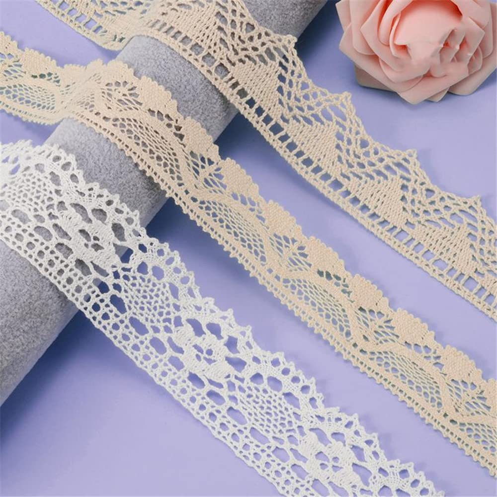 2 Yards, Pizzo Di Cotone Con Ricamo, Bordo In Bordatura, Colore Crema