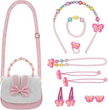 Borsa Da Principessa Per Bambine Con Set Gioielli - Peluche, Collana, Bracciale, Anello E Orecchini (ROSA) - Foto 11