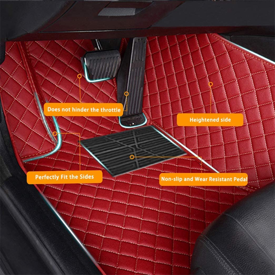 Alfombrillas universales para Coche, Ajuste Individual para la mayoría de Modelos, Piel sintética, Impermeables, Color Rojo, 1 Juego
