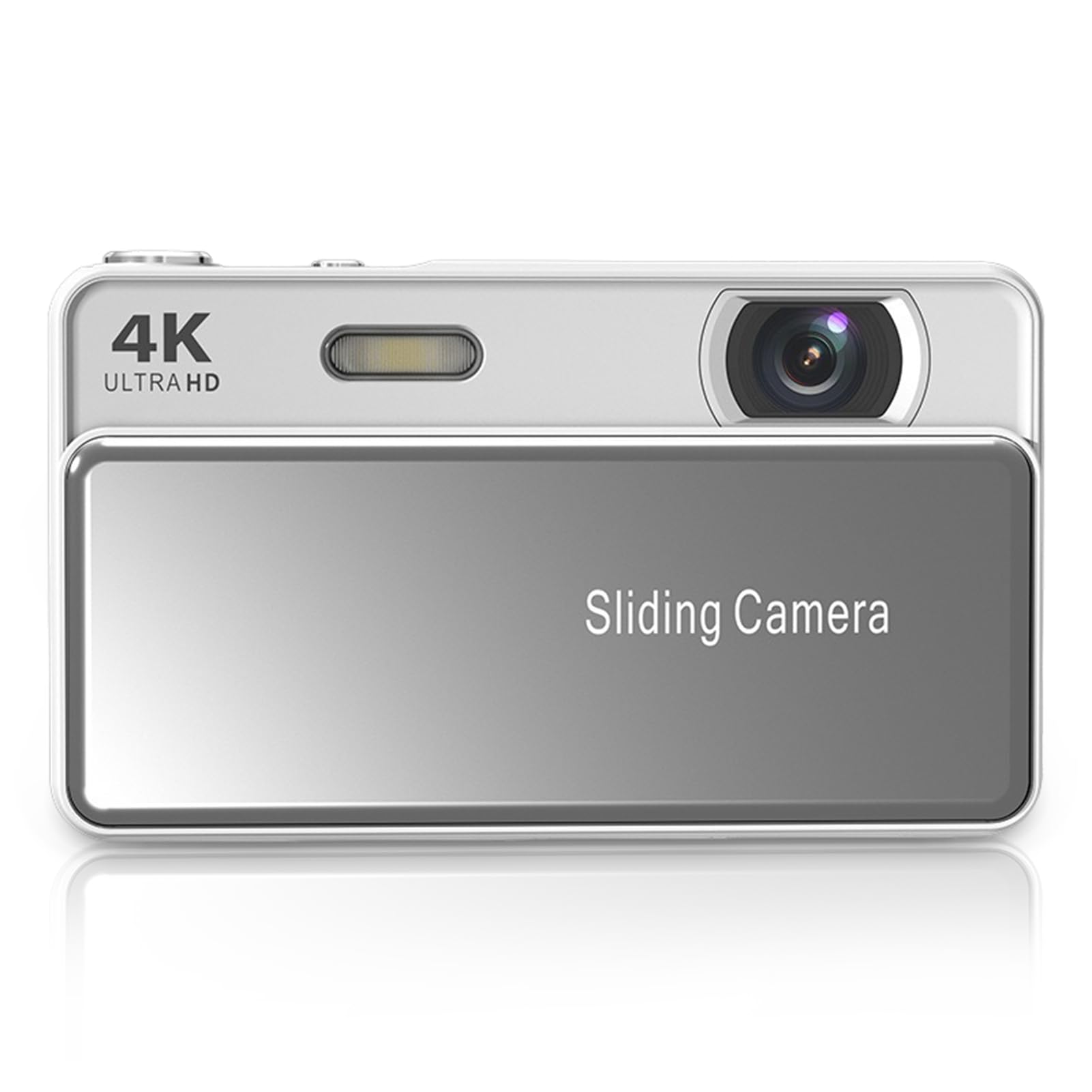 4K Sliding Digital Camera, 64MP HD Auto Focus 16X Zoom Retro CCD Camera with 2.8 Inch Screen, Vlogging for Photography and Video (Silver)