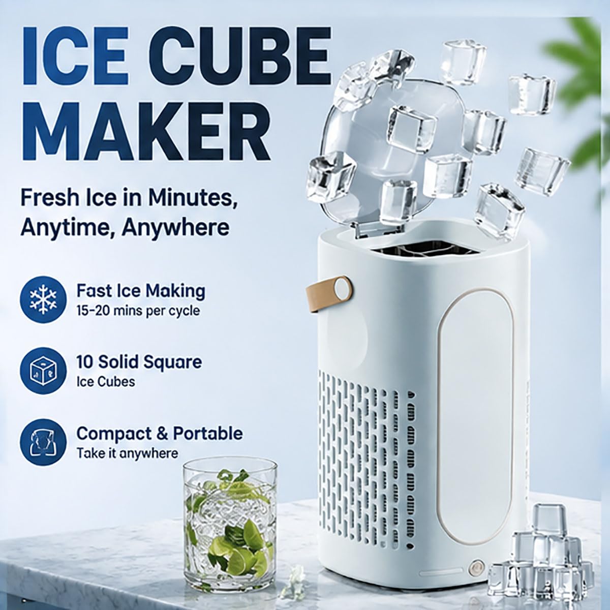 Mini fabbricatore di ghiaccio, 10 cubi in 15-20 minuti