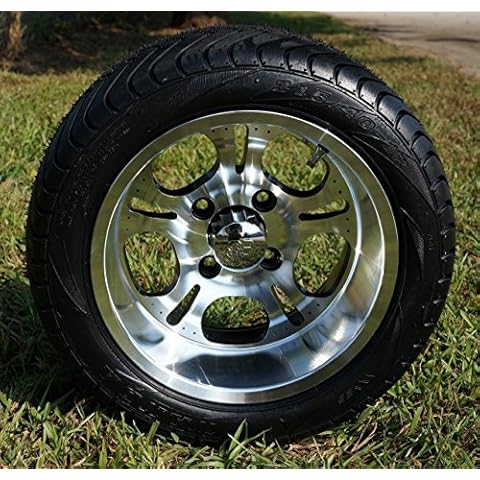 12" LIGHTSIDE Machined Aluminum Golf Cart Wheels and 215/40-12 Low Profile DOT Golf Cart Tires Combo - Set of 4 Cover