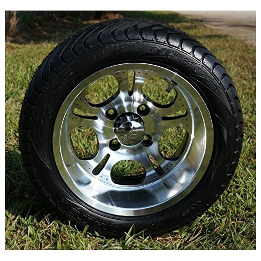 12" LIGHTSIDE Machined Aluminum Golf Cart Wheels and 215/40-12 Low Profile DOT Golf Cart Tires Combo - Set of 4