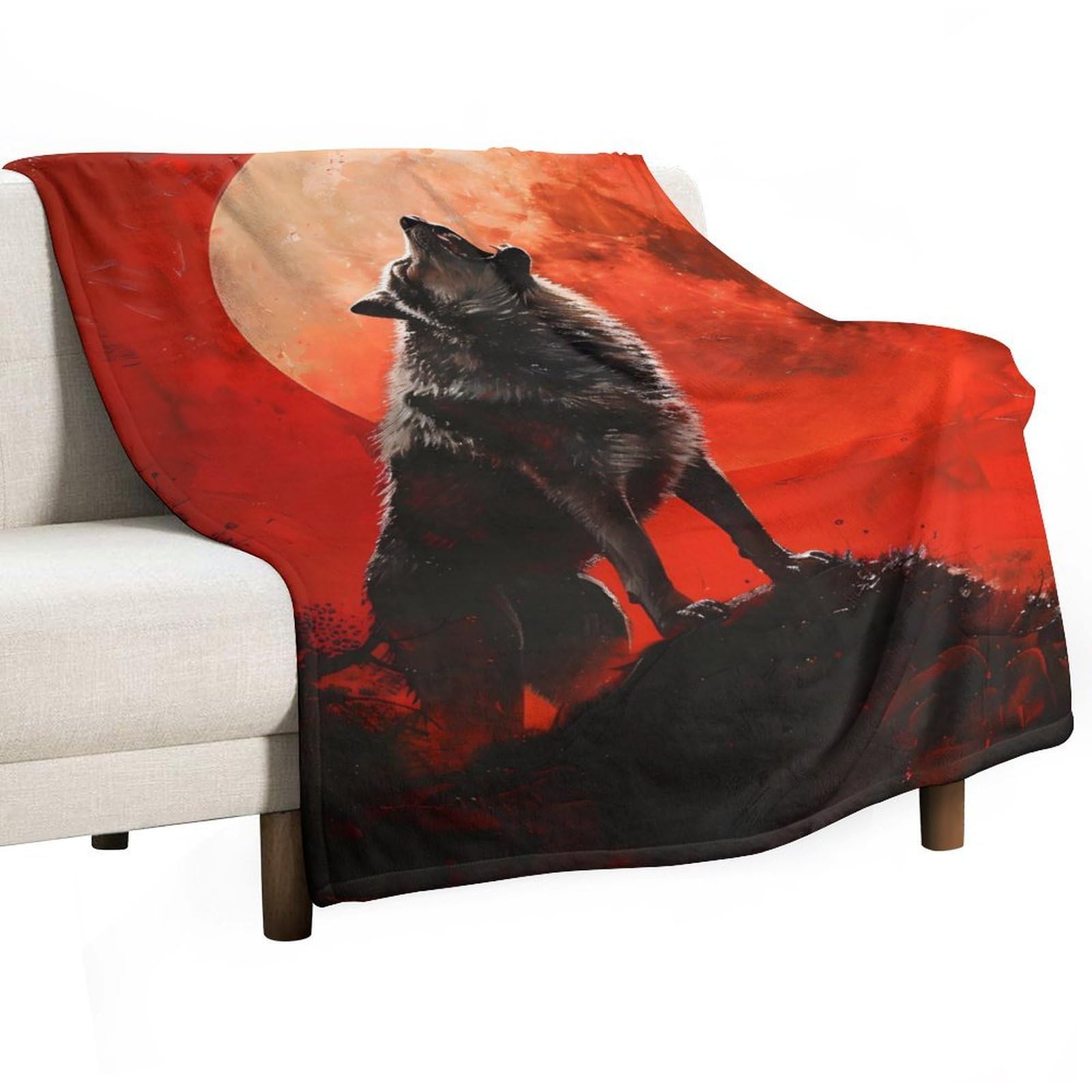 Cgsbngha Style Howling Wolf Red Moon Flannel Fleece Blanket Lightweight Soft Throw Blankets For Sofa Couch Bed Chair