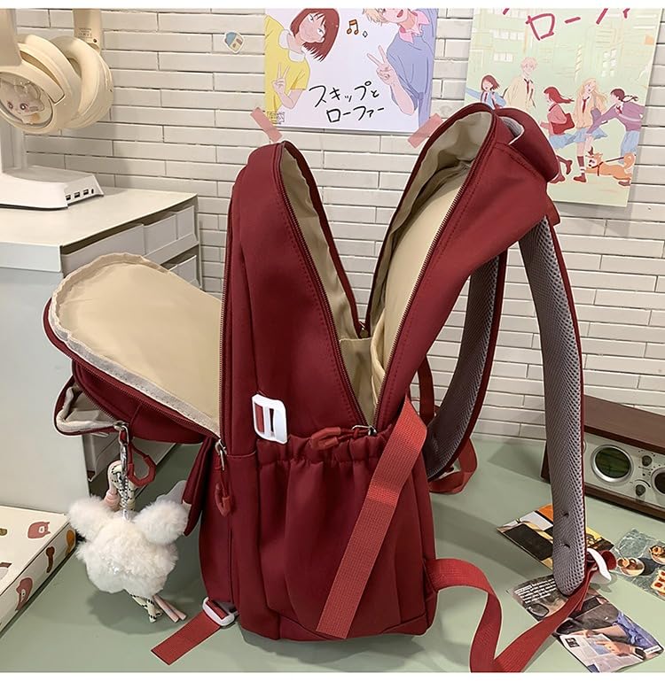 Cute Backpack with Free Bear/Duck Pendant Kawaii Ulzzang Japanese Korean Large Bag Casual Backpack (02 black)3