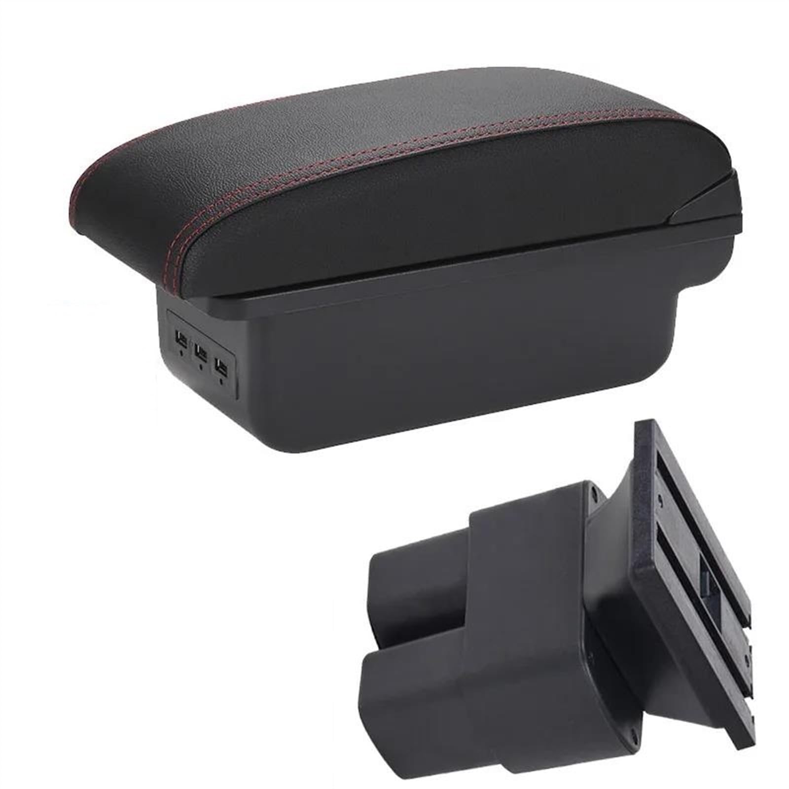 NOHEEU Car Armrest Special Storage Box Modification Parts For NV200 Evalia 2019 2011 2013 2014 2015 2016(B1 Black red 3USB)