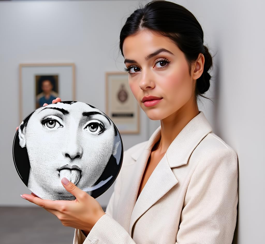 10" Italian-Style Decorative Plate – Modern Art Face Design, Handcrafted Ceramic Platter for Tabletop or Wall Display (Tongue Out)