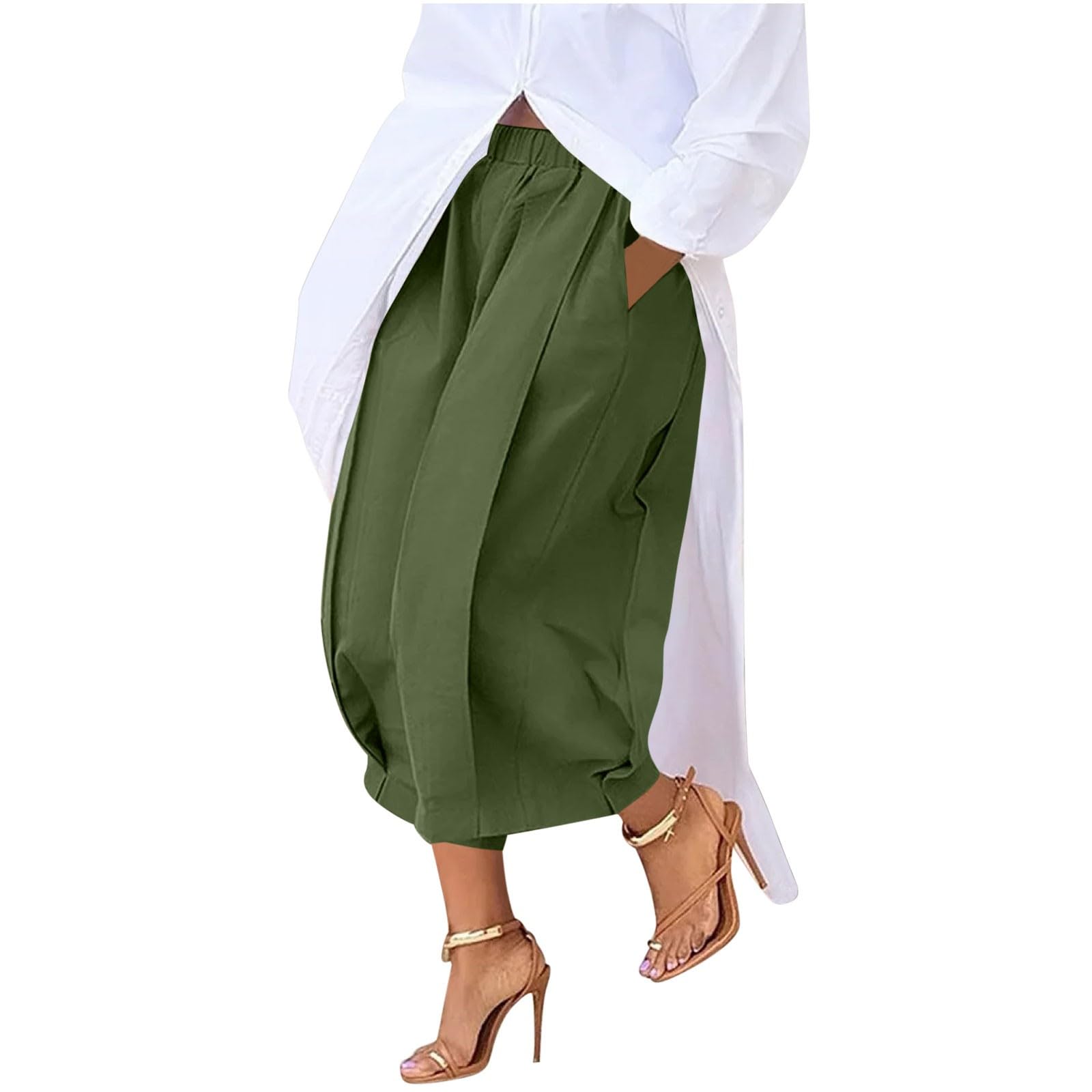 Womens Wide Leg Palazzo Pants 2025 Trendy High Waisted Flowy Trendy Crop Pant Casual Trousers with Pockets